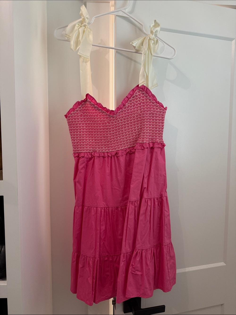 Altar'd State Pink Tie-Strap Smocked Mini Dress
